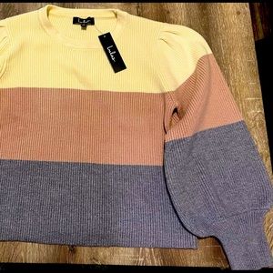 LuLu’s Balloon Sleeve Color Block Sweater, Women’s Size Large